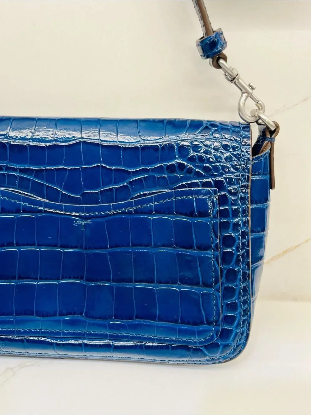Tory Burch Thea Croc-Embossed Leather Flap Crossbody Bag Adjustable Straps